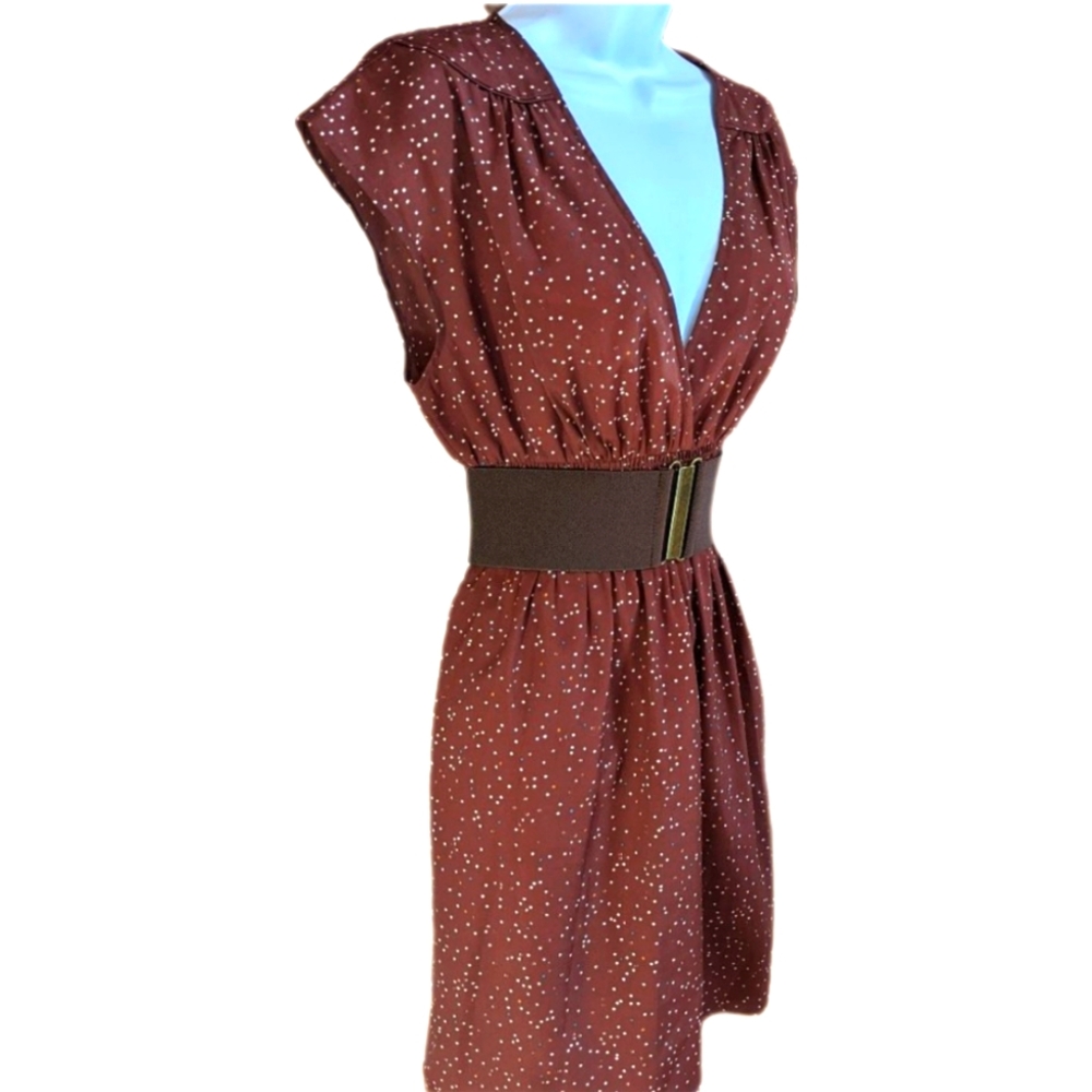 Guess Brown and White Polka Dot Belted Mini Dress